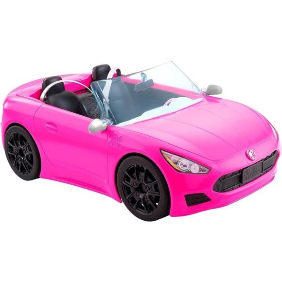 Barbie Toy Car, NEW Pink 2-Seater Convertible Seatbelts and Rolling Wheels - Picture 2 of 6